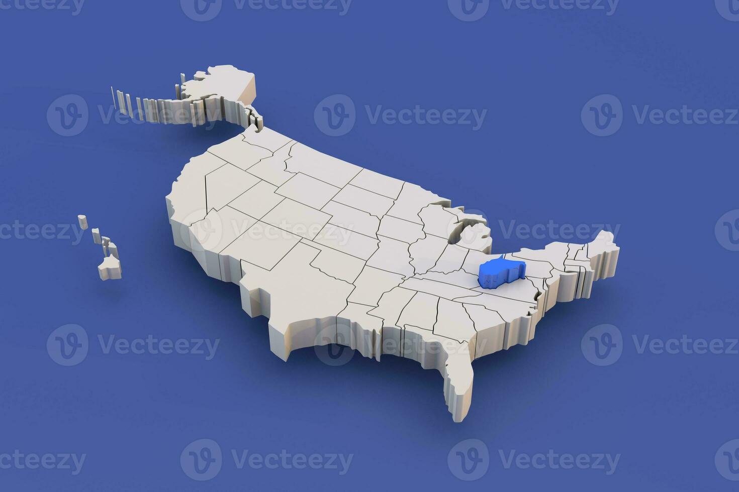 Westen Virginia Zustand von USA Karte mit Weiß Zustände ein 3d vereinigt Zustände von Amerika Karte foto