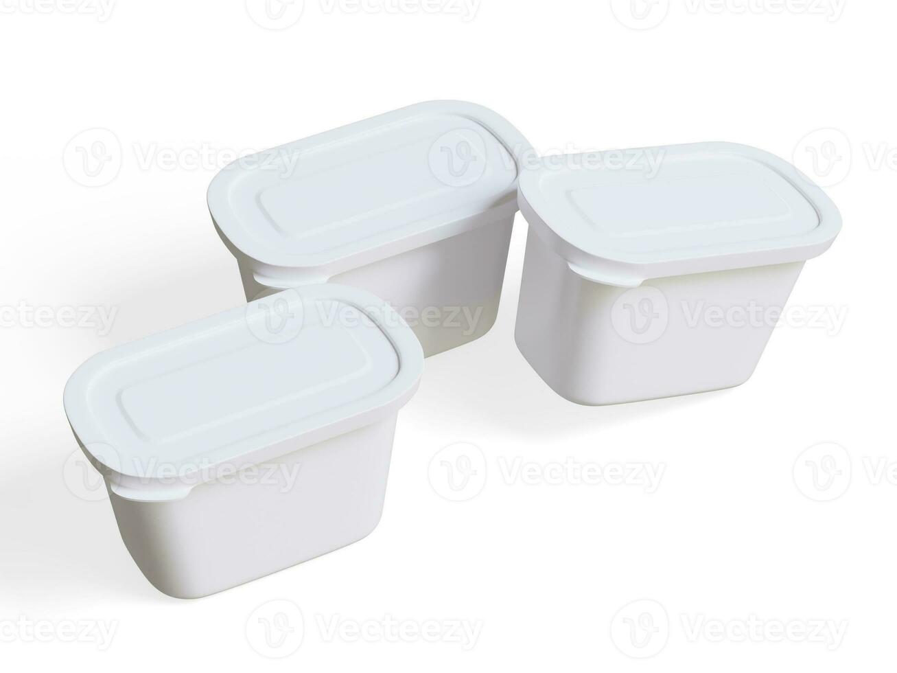 realistisch Plastik Container Verpackung oder Plastik Essen zum Attrappe, Lehrmodell, Simulation Sammlung Rendern 3d Illustration isoliert auf Weiß Hintergrund foto