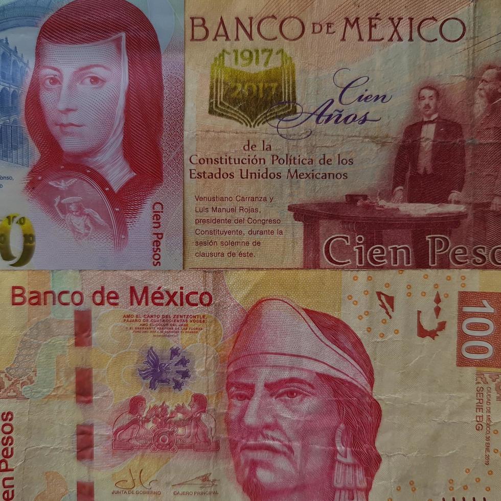 Annäherung an mexikanische Banknoten von 100 Pesos, Hintergrund und Textur foto