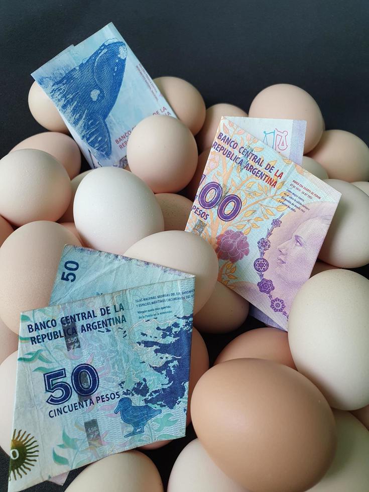 Investition in Bio-Ei mit argentinischem Geld für gesunde Ernährung foto