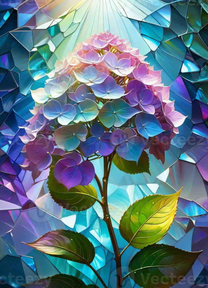 ai generiert Hortensie holographisch Blumen foto