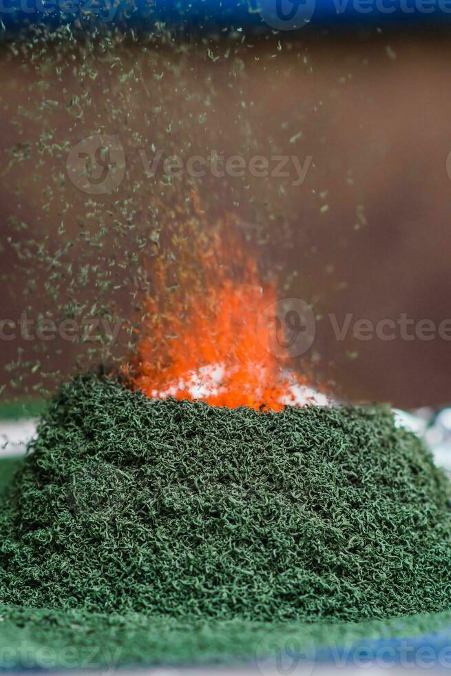 chemisch Reaktion von Ammonium Dichromat wenn es entzünden foto