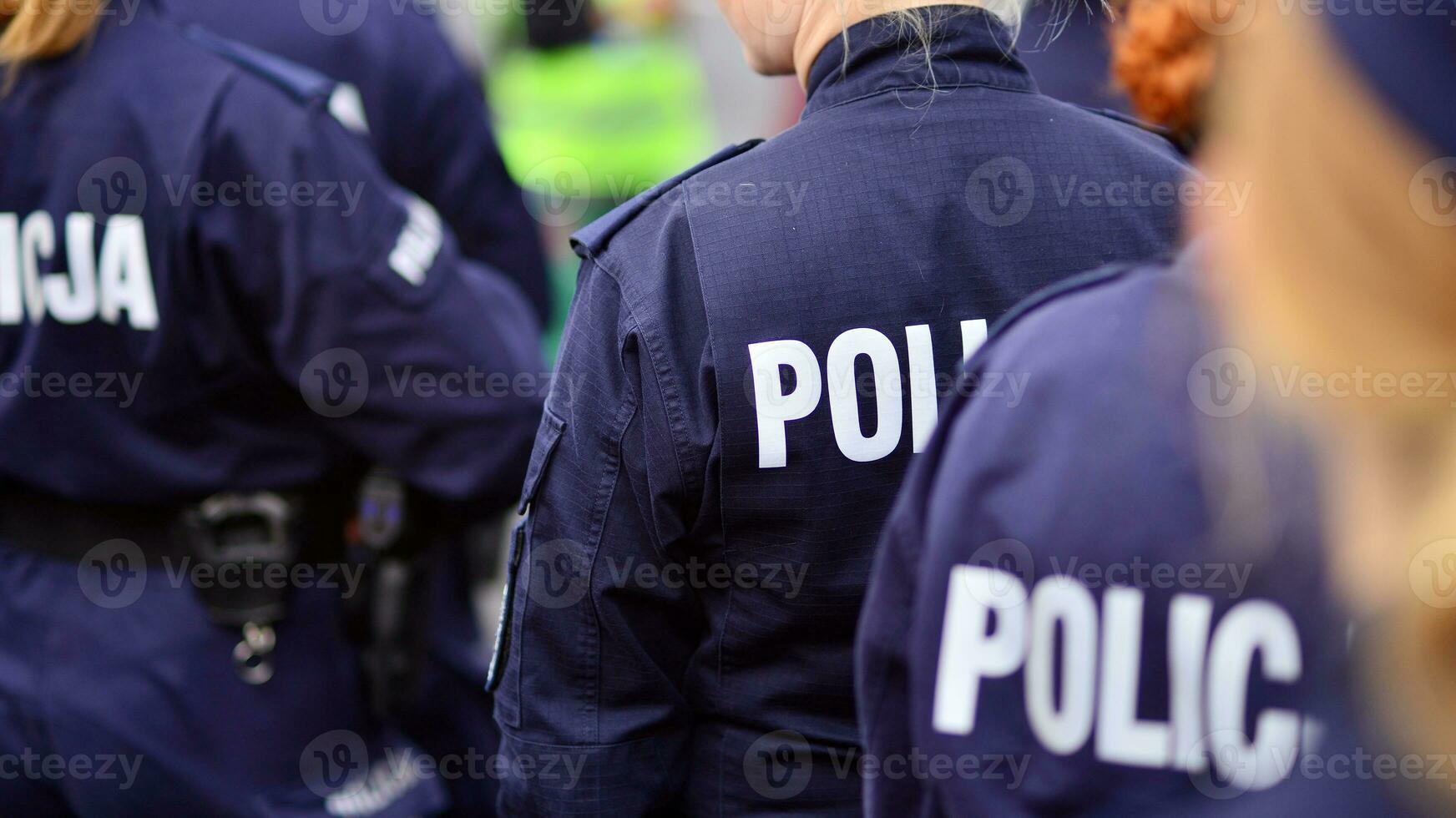 Polizei Zeichen - - Logo auf das zurück von das Polizei Uniform. Polizei. foto