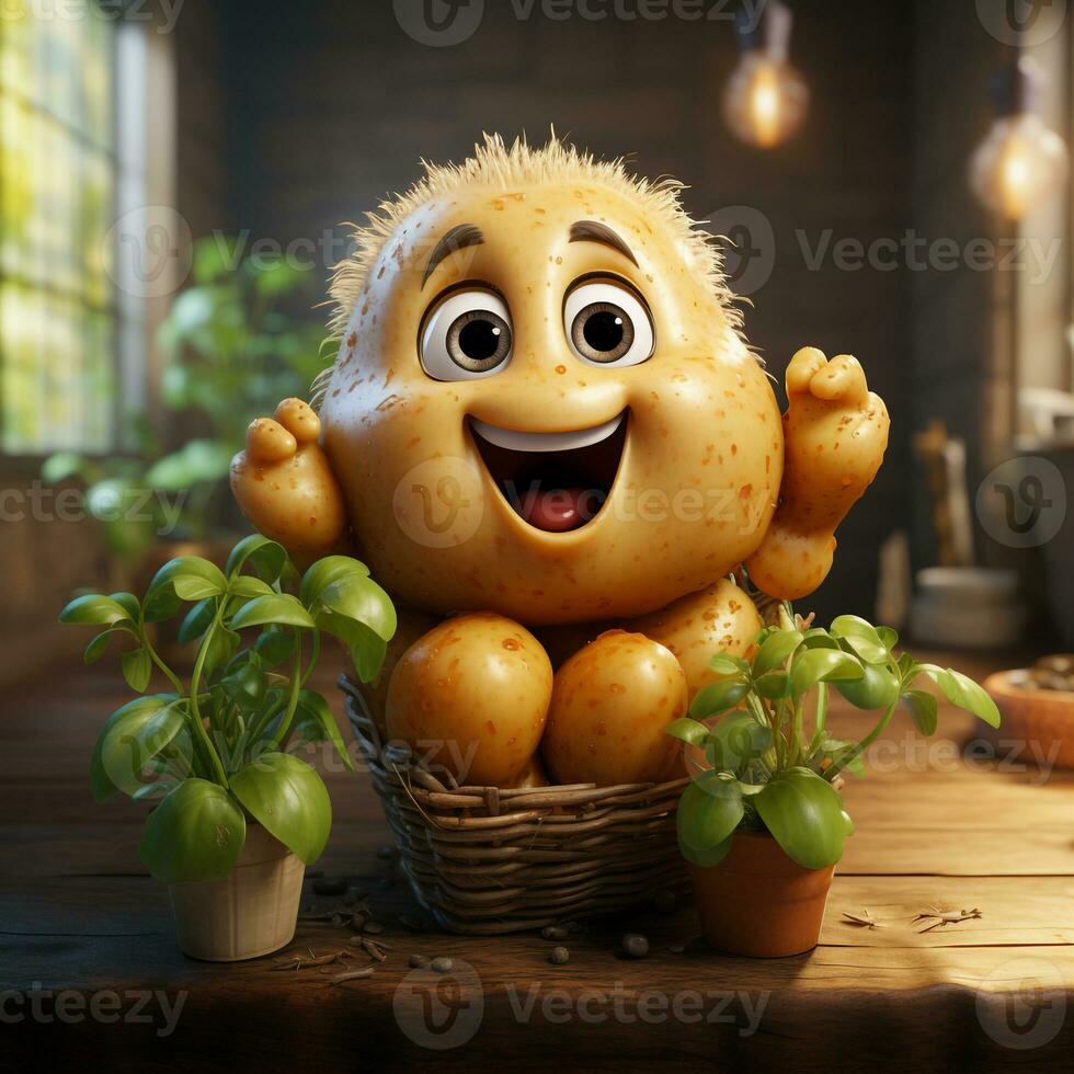 ai generiert 3d Karikatur Gemüse Kartoffel foto