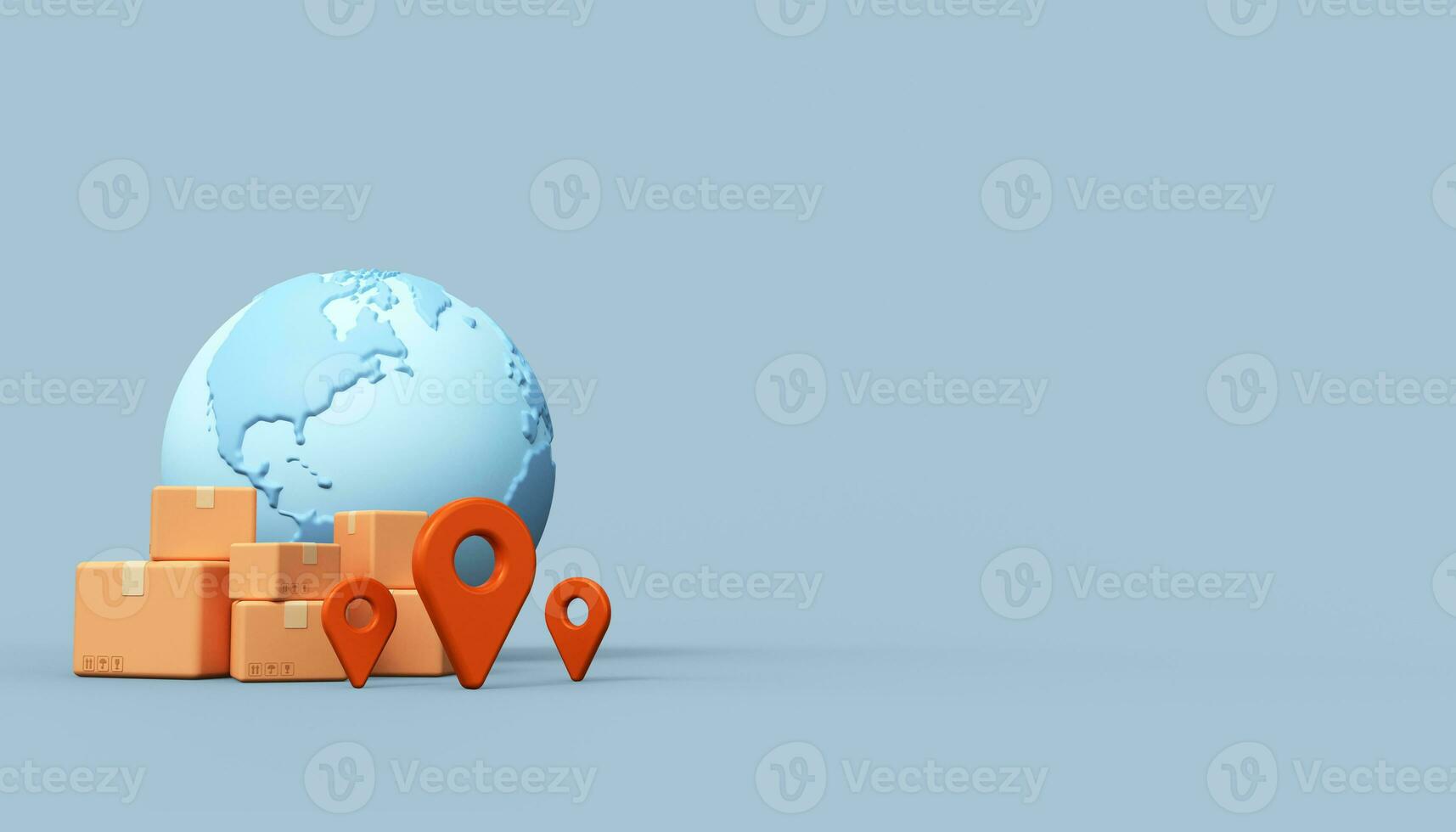 Logistik, Lieferung weltweit. Bild des Planeten Erde und Kartons. 3D-Rendering foto