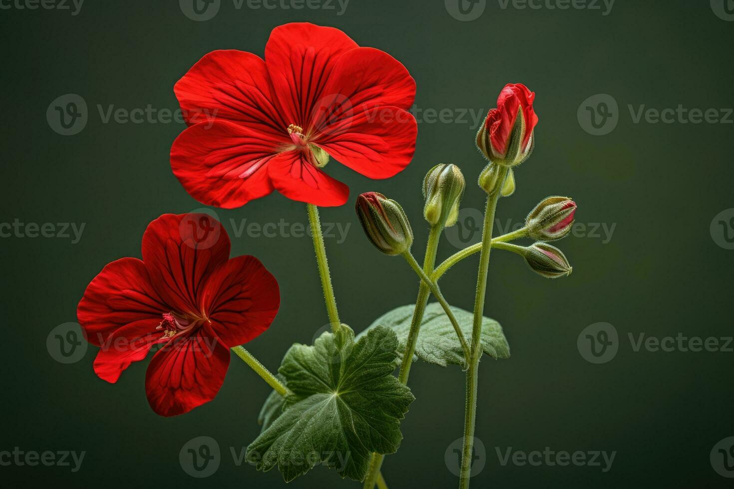 ai generiert Natur Schönheit rot Blütenblatt Makro Nahansicht Gartenarbeit Blatt Blume Frühling Geranie Sommer- foto