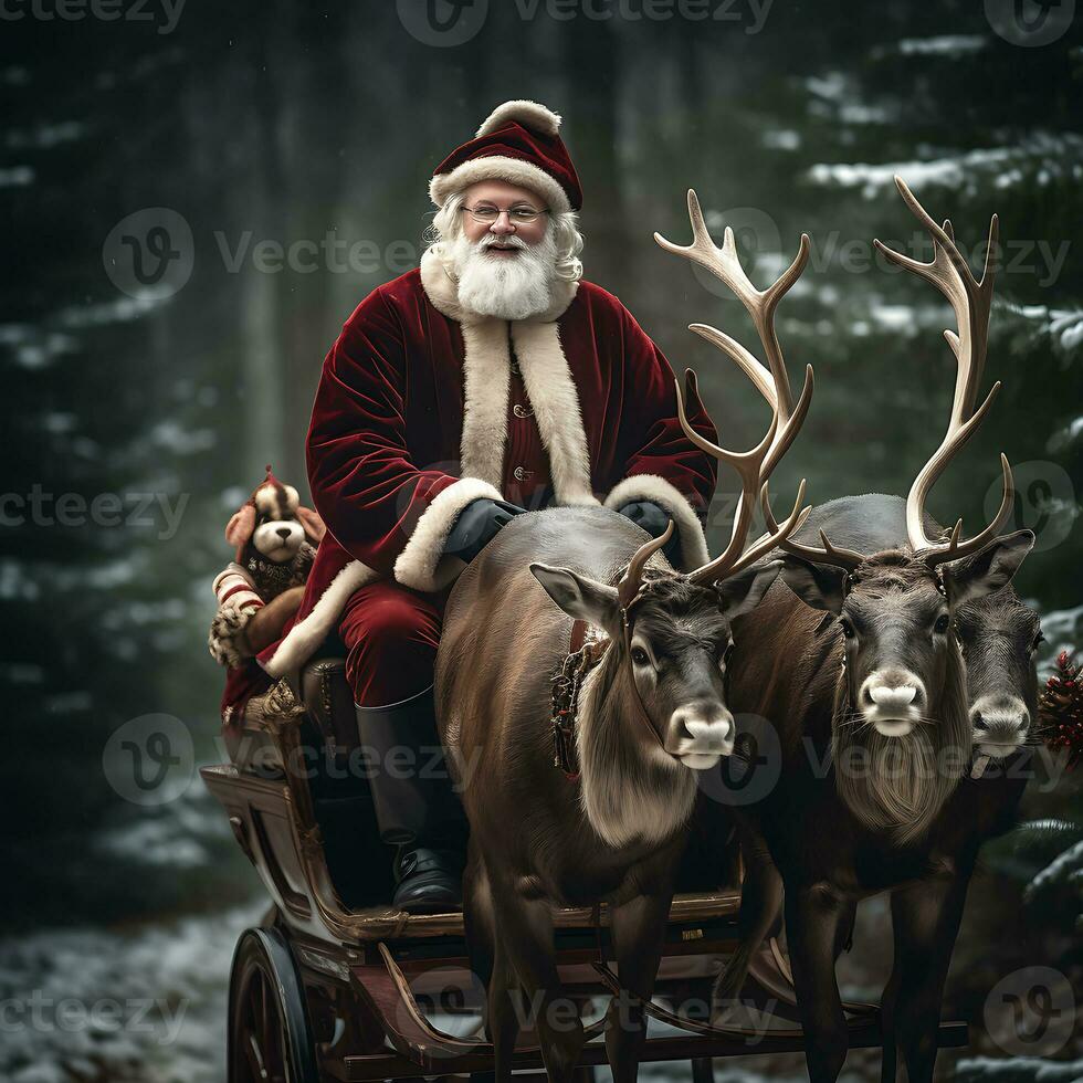 ai generiert fröhlich Weihnachten Gruß Text mit Santa claus Reiten generiert durch ai foto