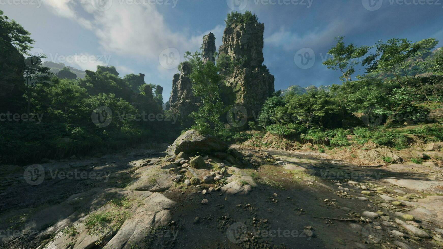 ein szenisch Fluss fließend durch ein felsig Landschaft mit üppig Bäume im Australien foto