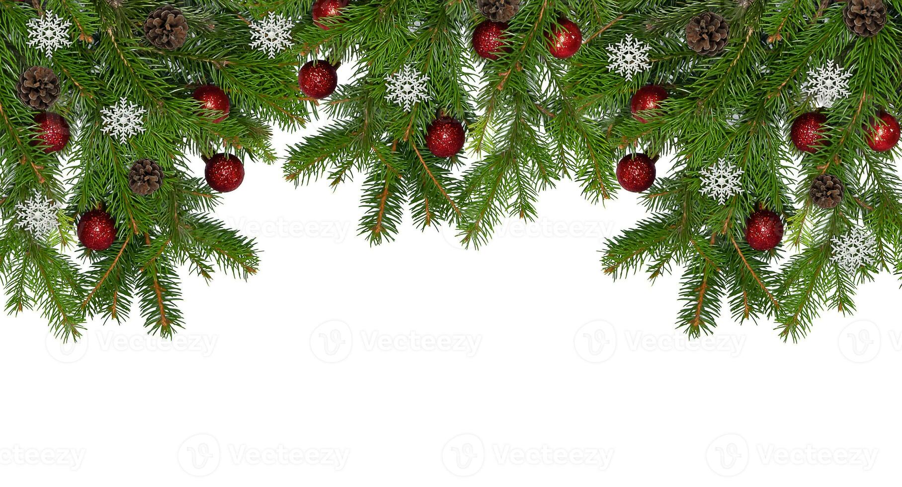 Weihnachten Ast von ein natürlich Baum mit rot Bälle auf ein Weiß Hintergrund Nahansicht. isolieren foto