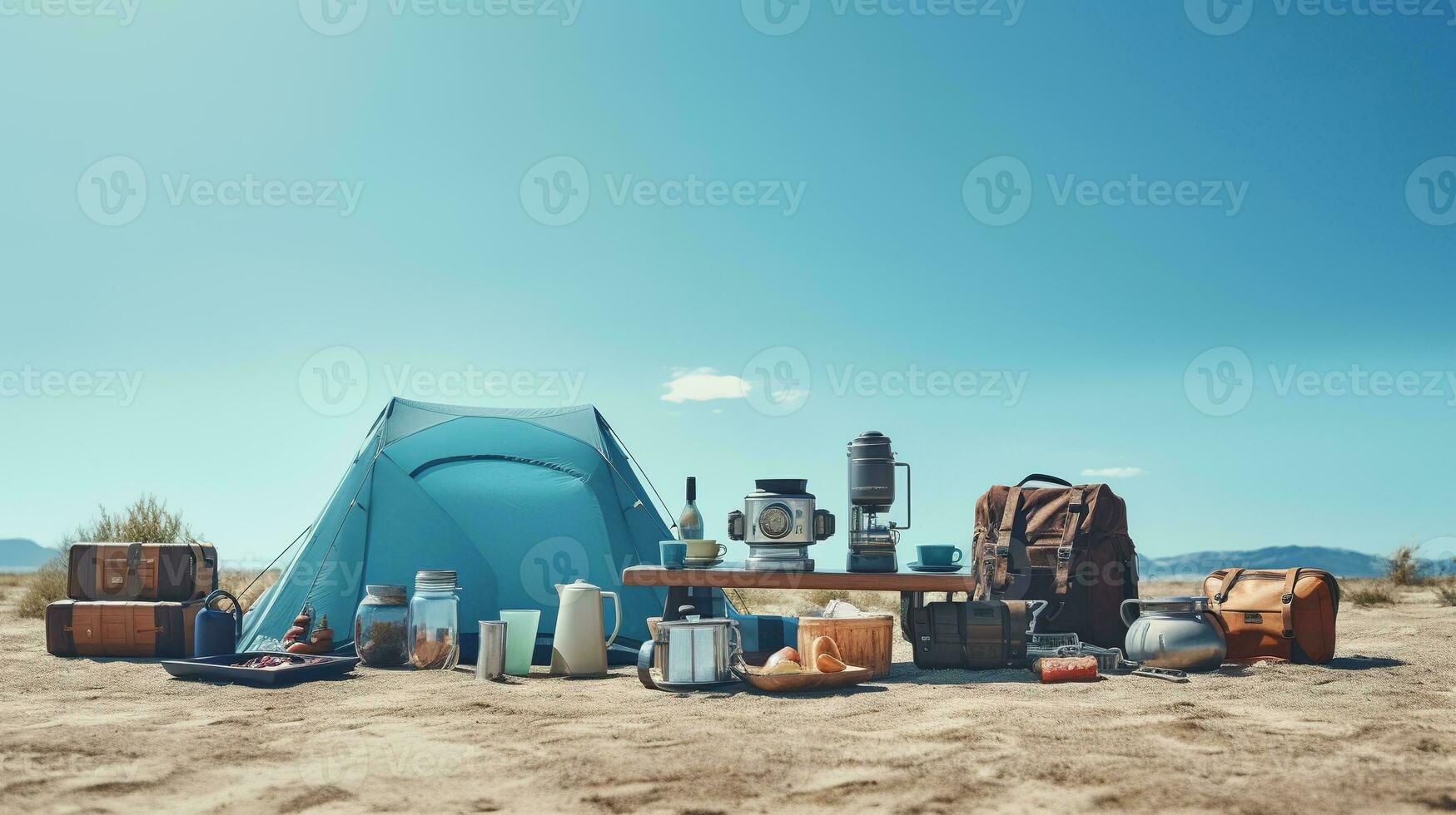 ai generiert Camping Ausrüstungen und Zubehör foto