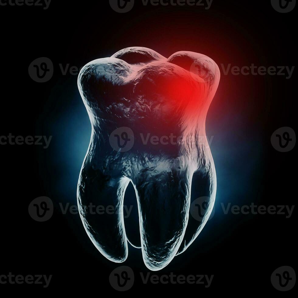 medizinisch genau Schmerz Zahn Röntgen Aussicht mit rot Zone von Schmerz. 3d Rendern foto