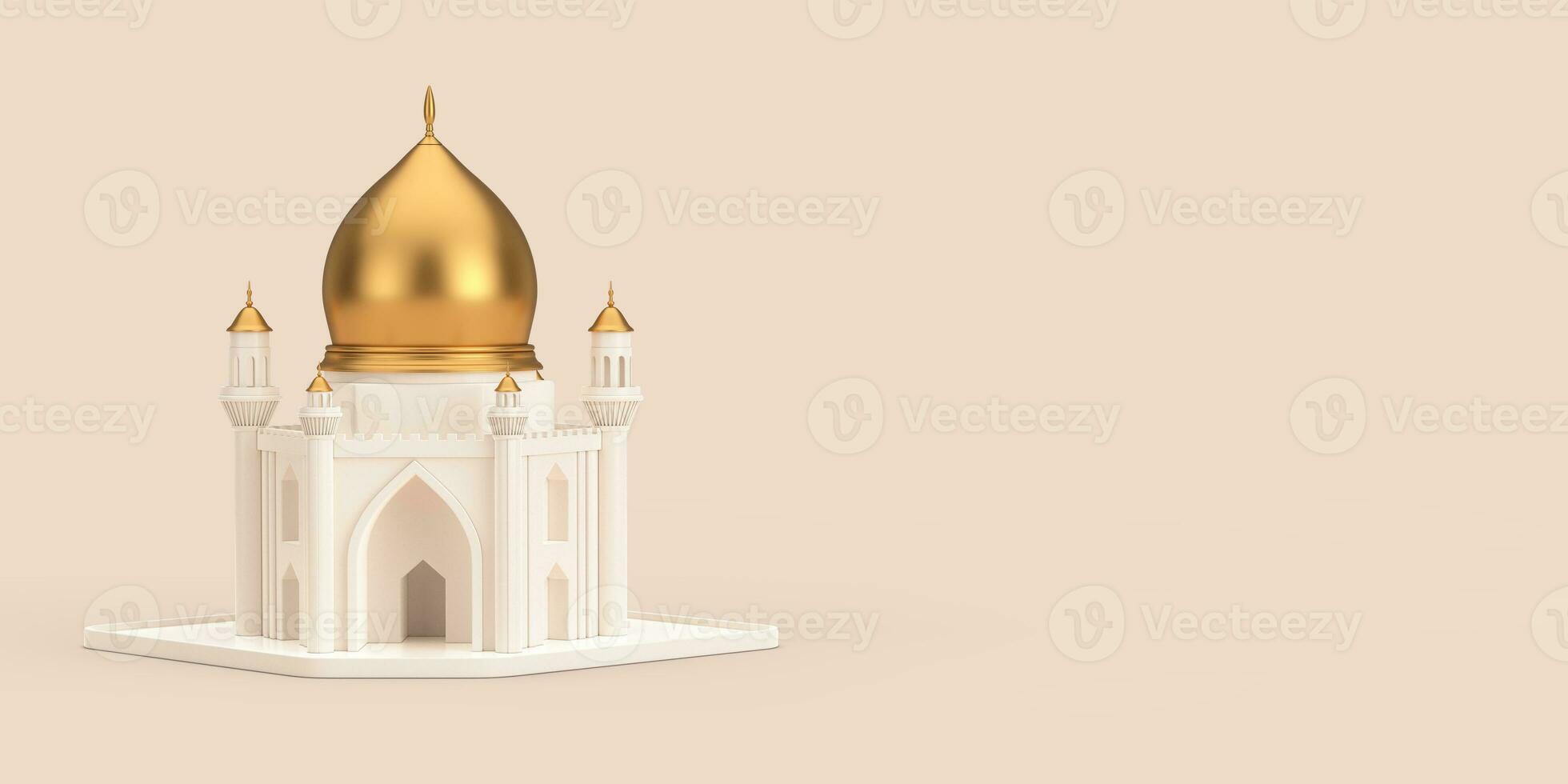 Weiß islamisch Moschee und Minarett Gebäude Modell- Symbol. 3d Rendern foto