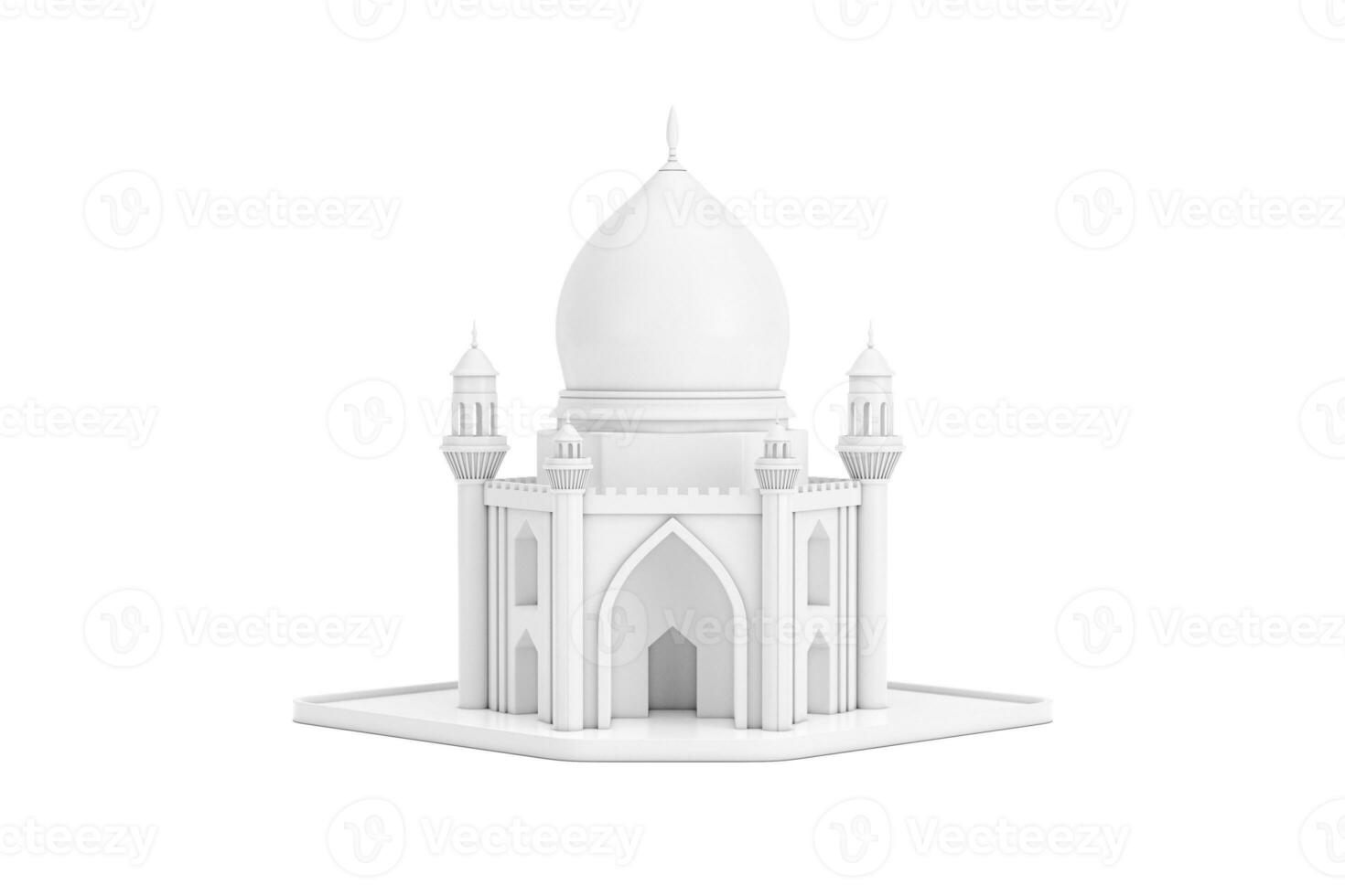 Weiß islamisch Moschee und Minarett Gebäude Modell- Symbol. 3d Rendern foto