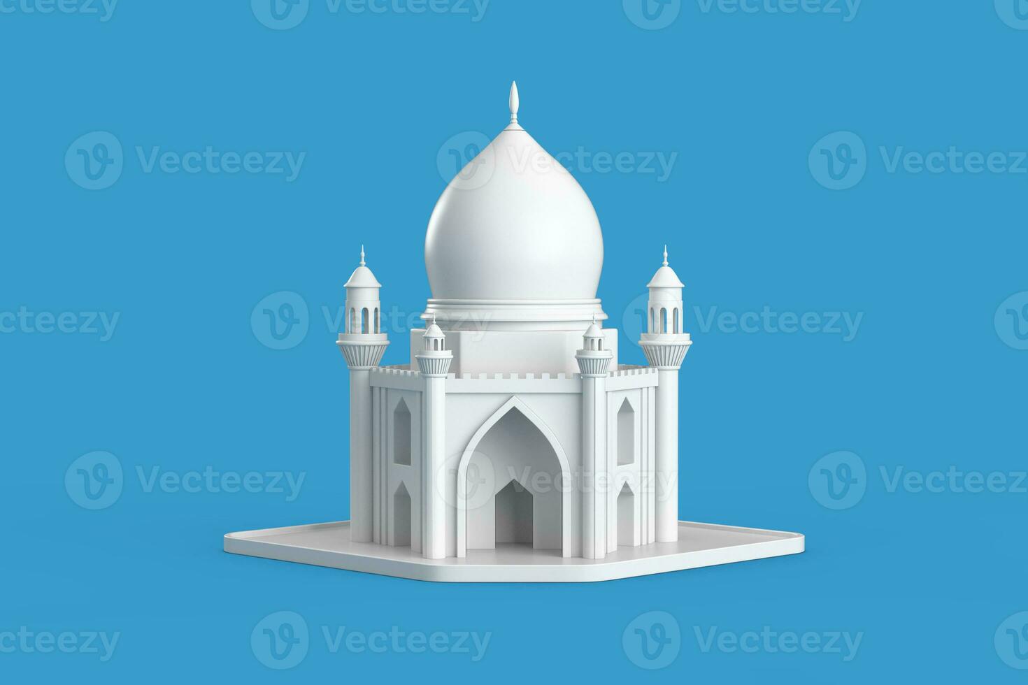 Weiß islamisch Moschee und Minarett Gebäude Modell- Symbol. 3d Rendern foto