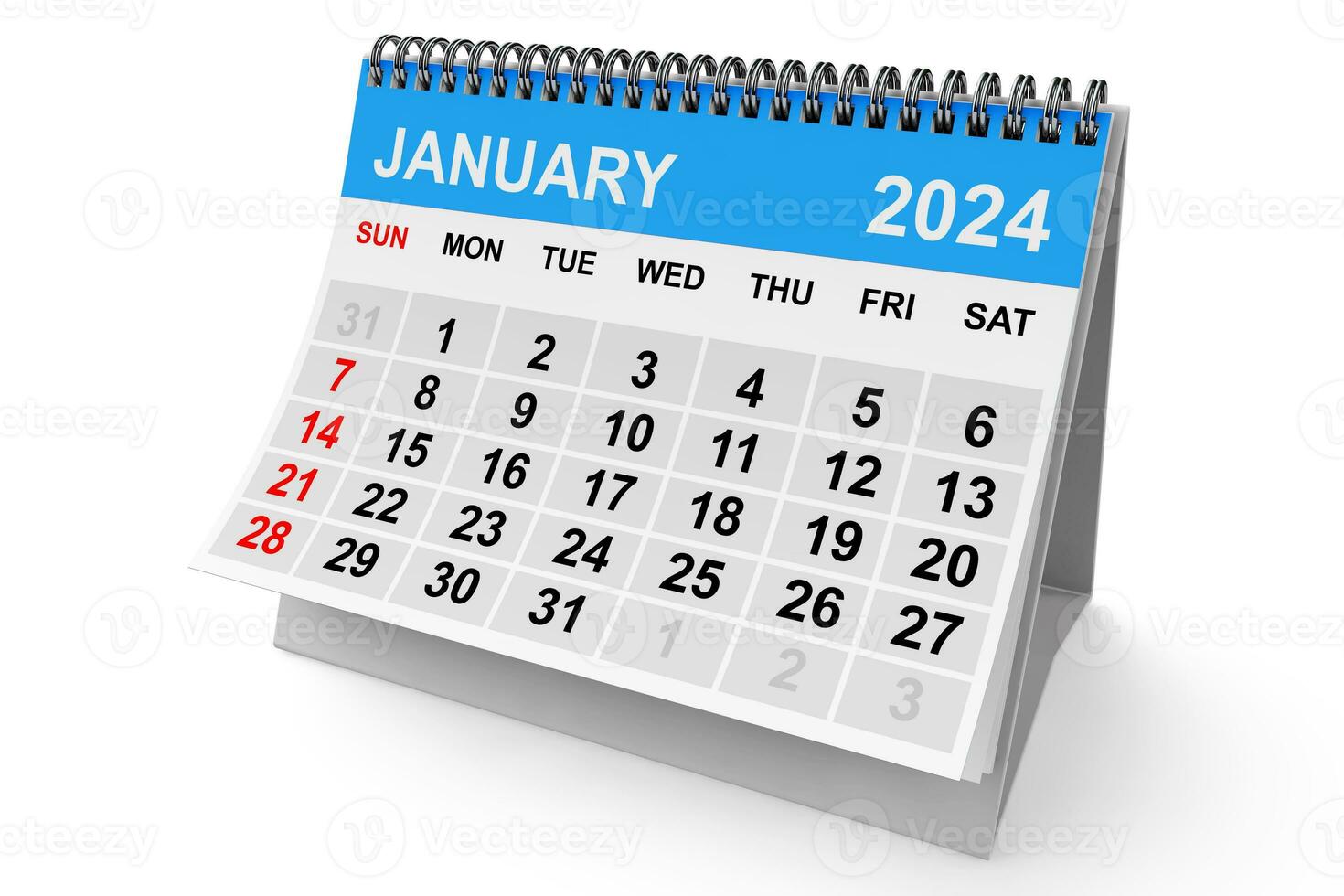 2024 Jahr Januar Kalender. 3d Rendern foto