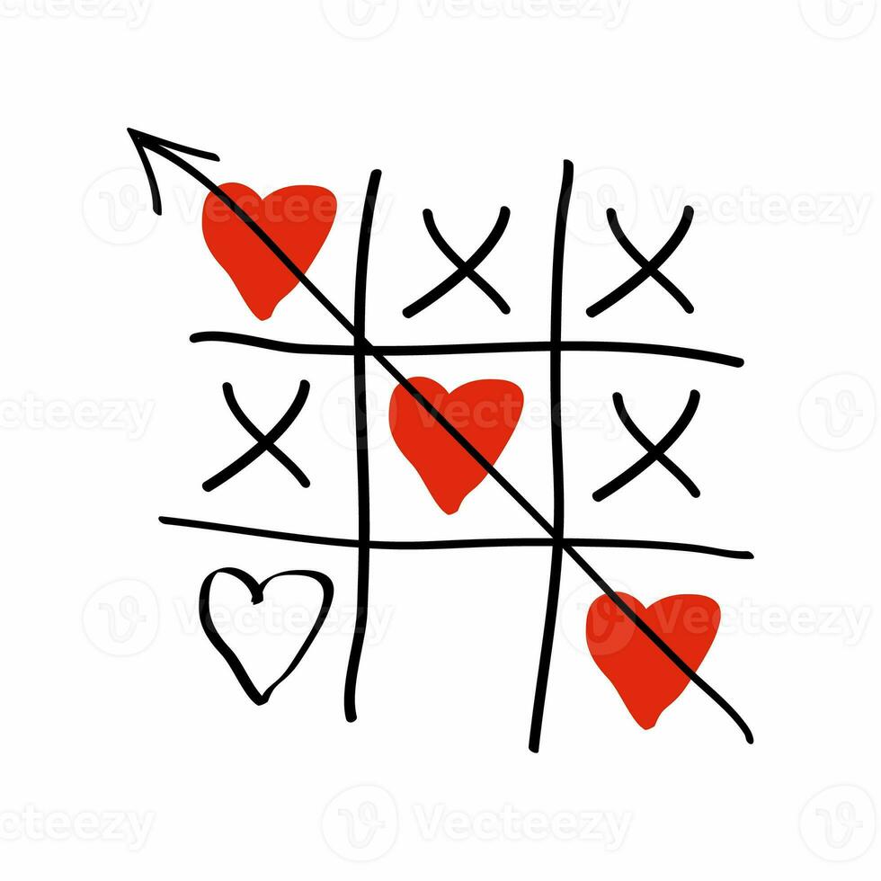 Valentinstag Tag Karte. Tic-Tac-Toe Spiel mit Herzen und Inschrift Valentinstag Tag foto