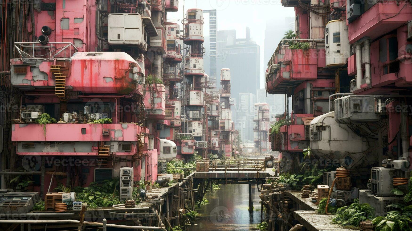 ai generiert generativ ai, futuristisch japanisch Stadt im Cyberpunk Stil, Metaverse asiatisch Stadt, retro Futurismus foto