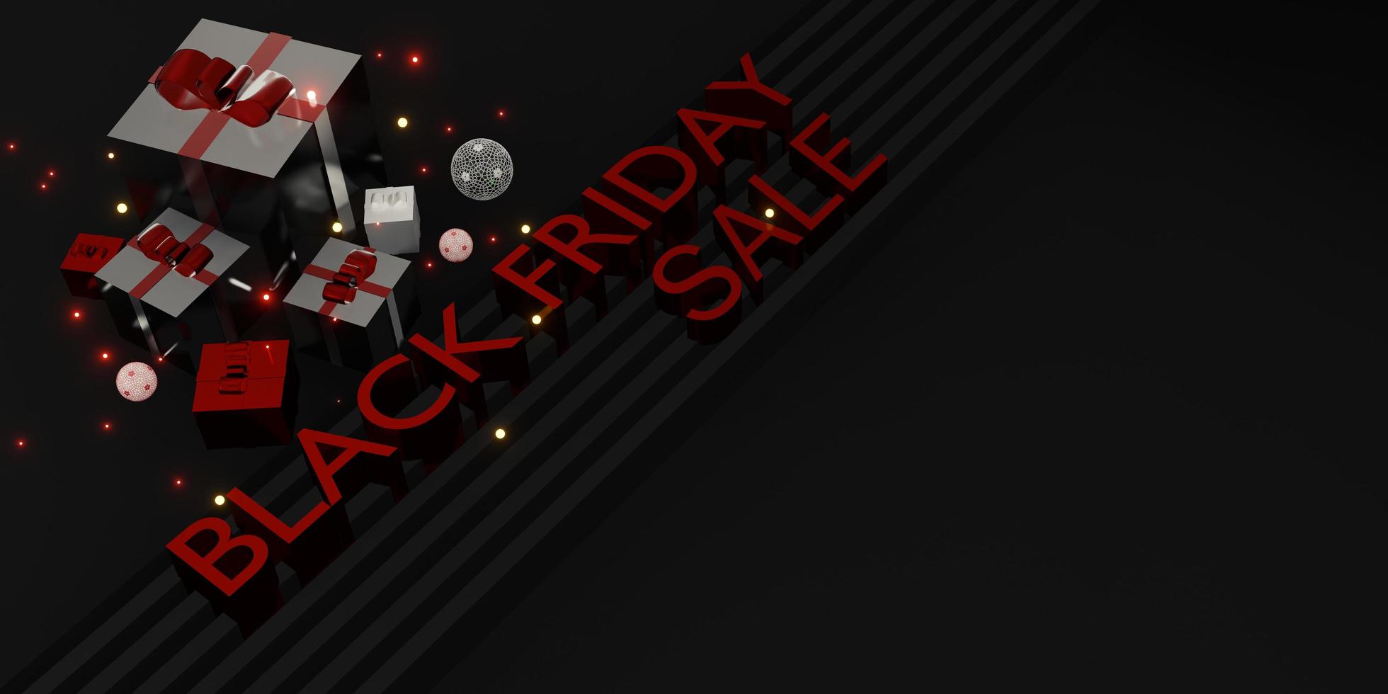 Black Friday-Banner-Shop-Verkauf mit Geschenken und Luftballons 3D-Darstellung foto