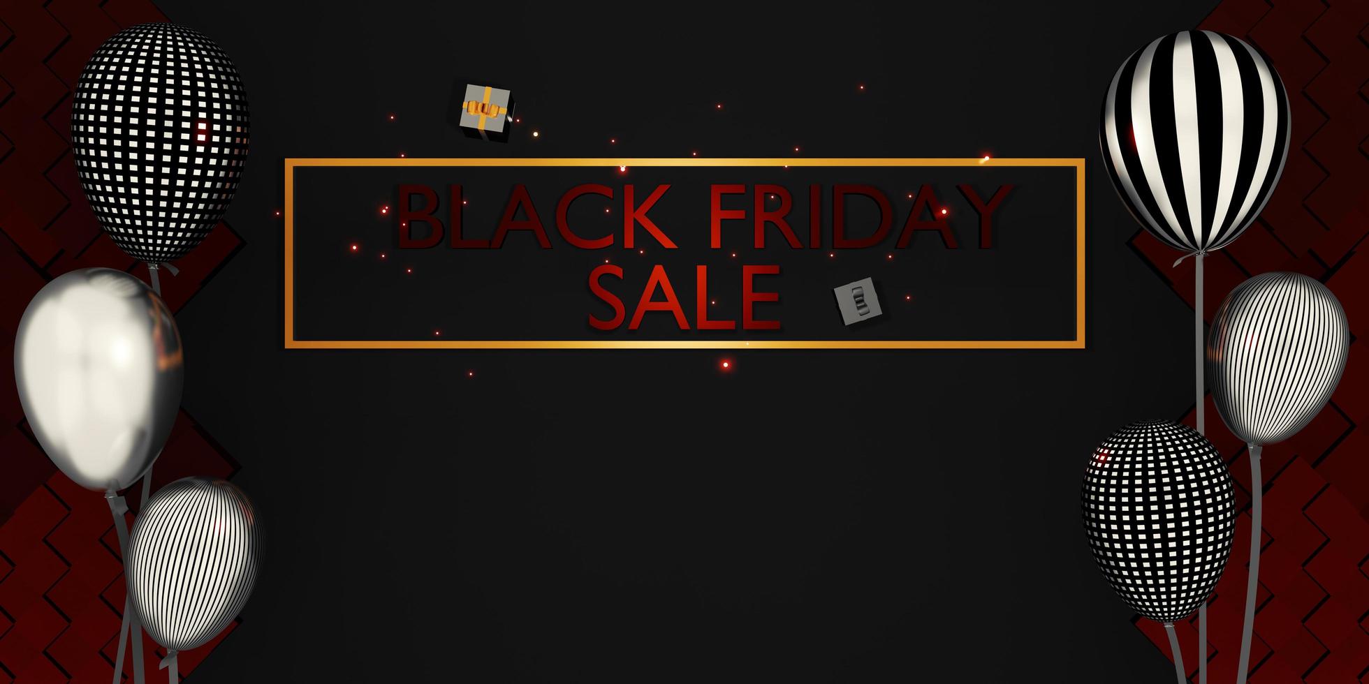 Black Friday-Banner-Shop-Verkauf mit Geschenken und Luftballons 3D-Darstellung foto