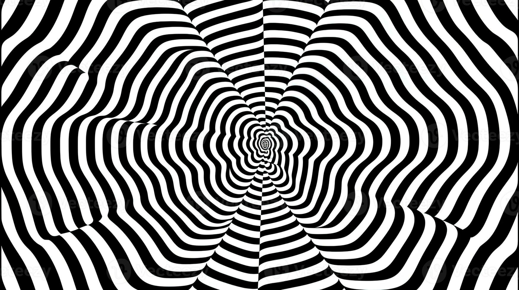 ai generiert generativ ai, surreal schwarz und Weiß Hintergrund, abstrakt optisch Illusion, trippy psychedelisch Jahrgang Mitte Jahrhundert modern geometrisch Muster foto