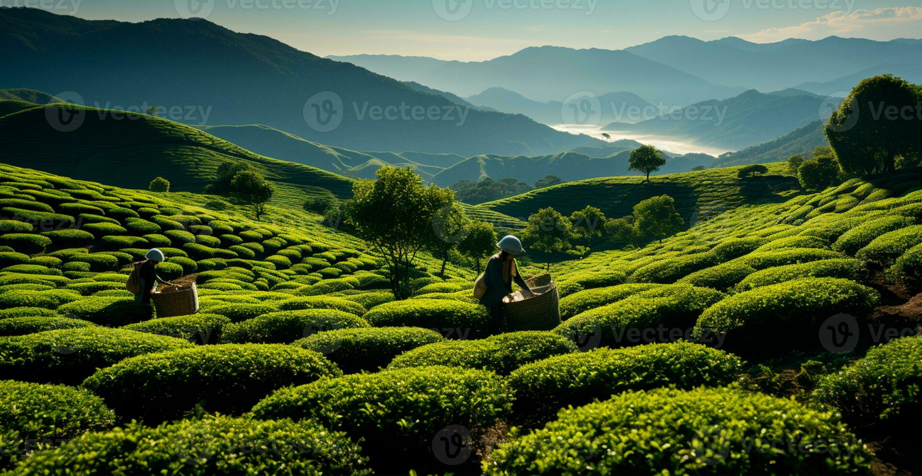 ai generiert Tee Ernte auf ein Plantage im Indien - - ai generiert Bild foto