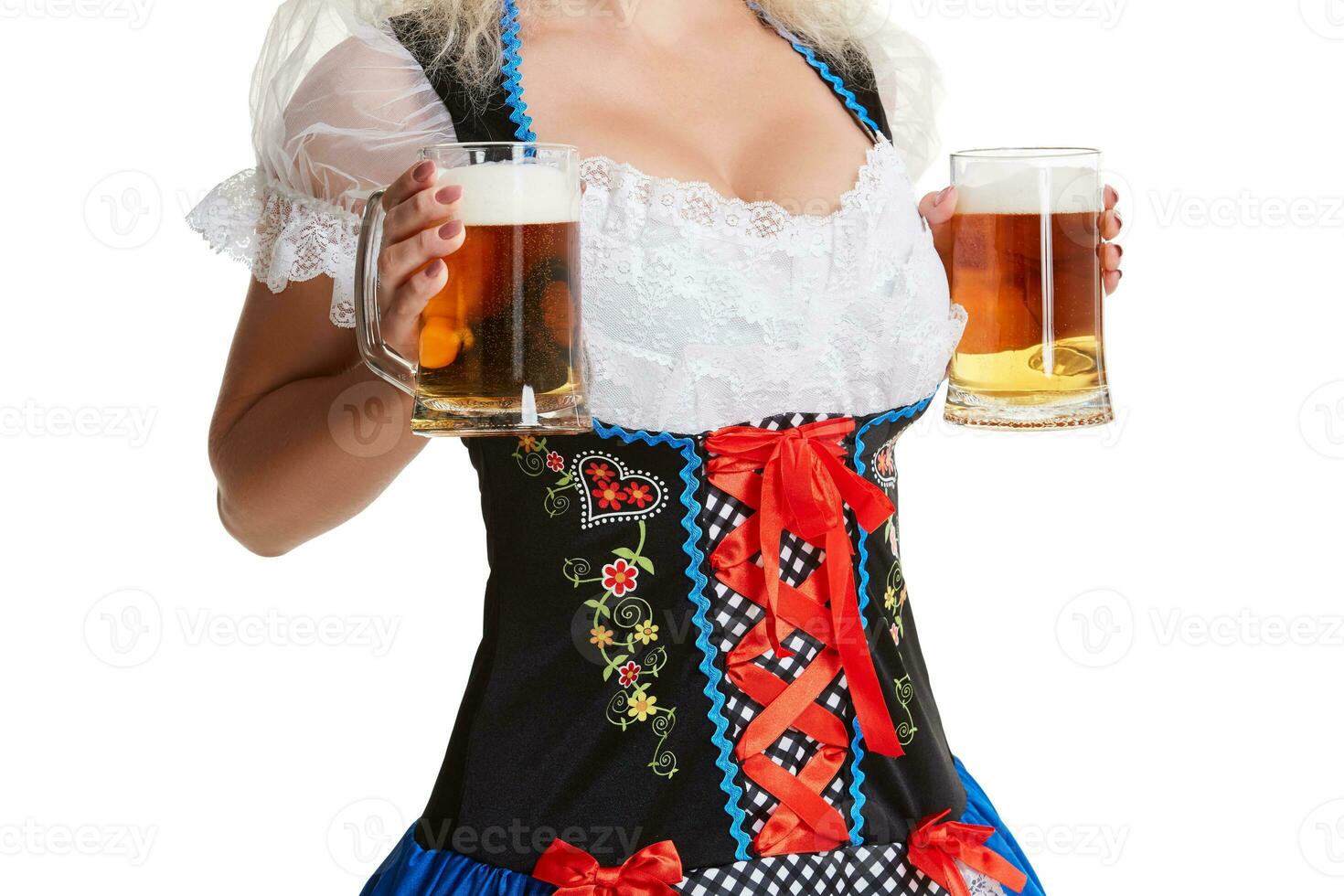 schön jung blond Mädchen von Oktoberfest Bier Stein foto