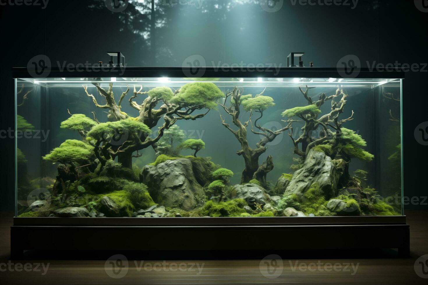 ai generiert Aquascape, natürlich Stil Aquarium, künstlich unter Wasser Landschaft foto