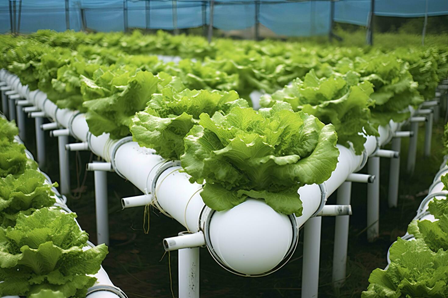 ai generiert hydroponisch Grüner Salat wachsend. ai generiert foto