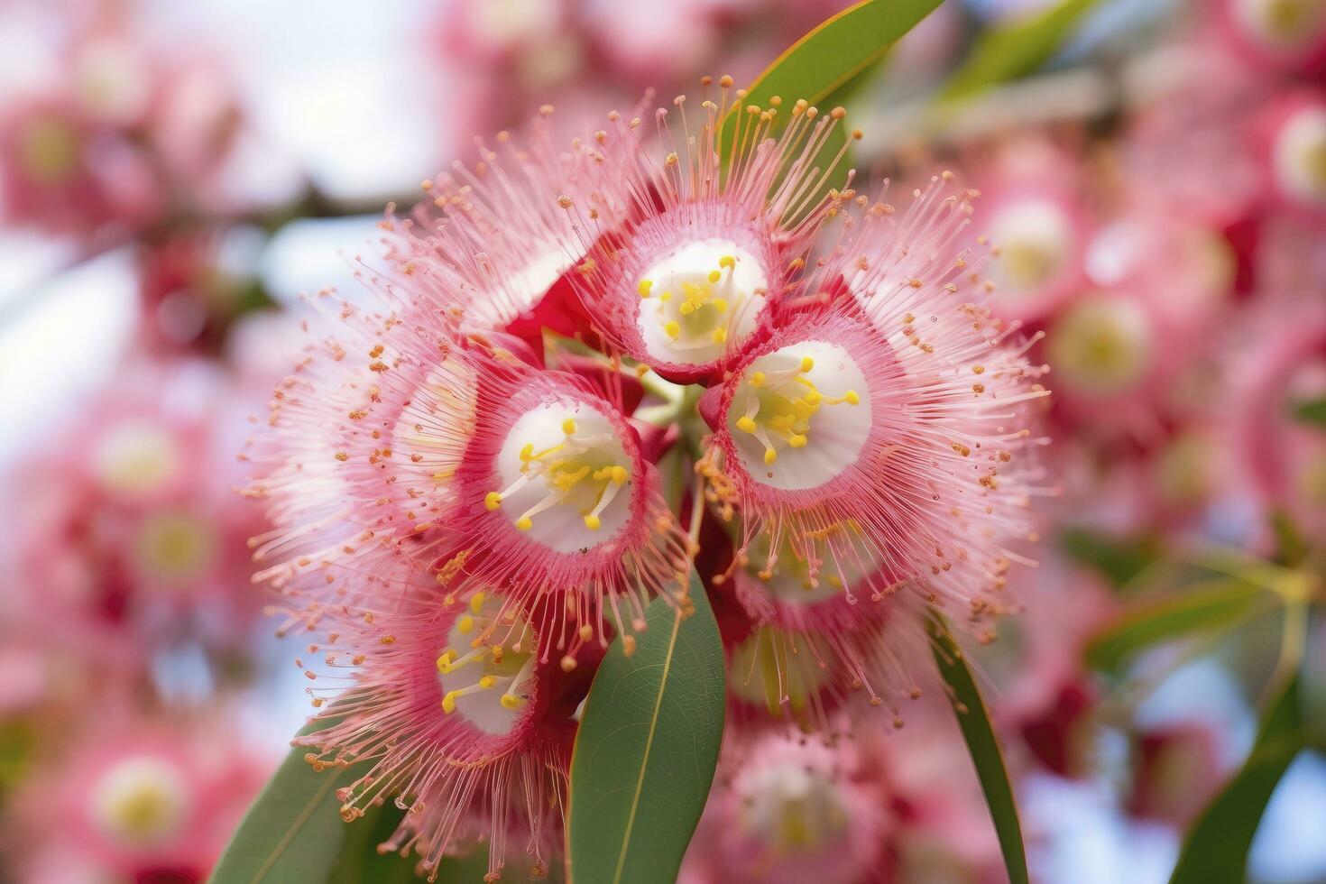 ai generiert schön Gummi Baum Rosa Blumen und Knospen. ai generiert foto