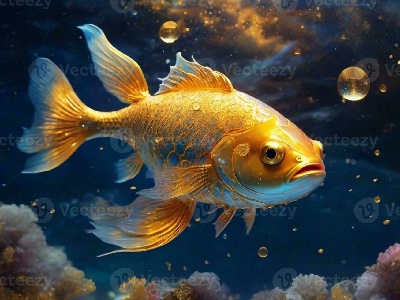 ai generiert süß Goldfisch Schwimmen im das Meer foto