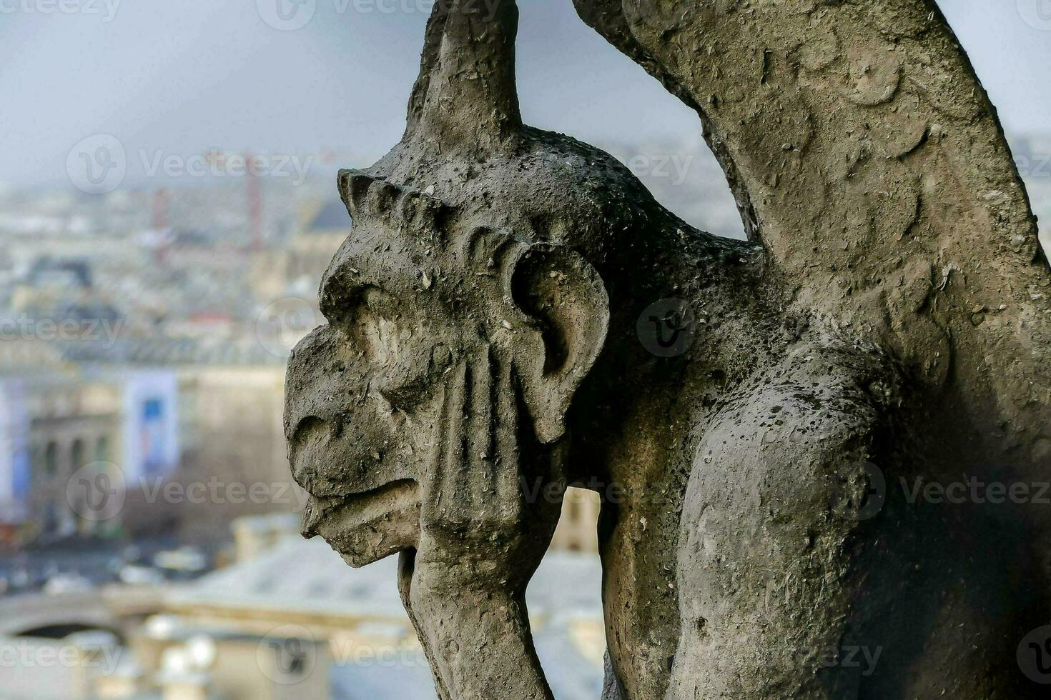 ein Wasserspeier Statue auf das Seite von ein Gebäude foto