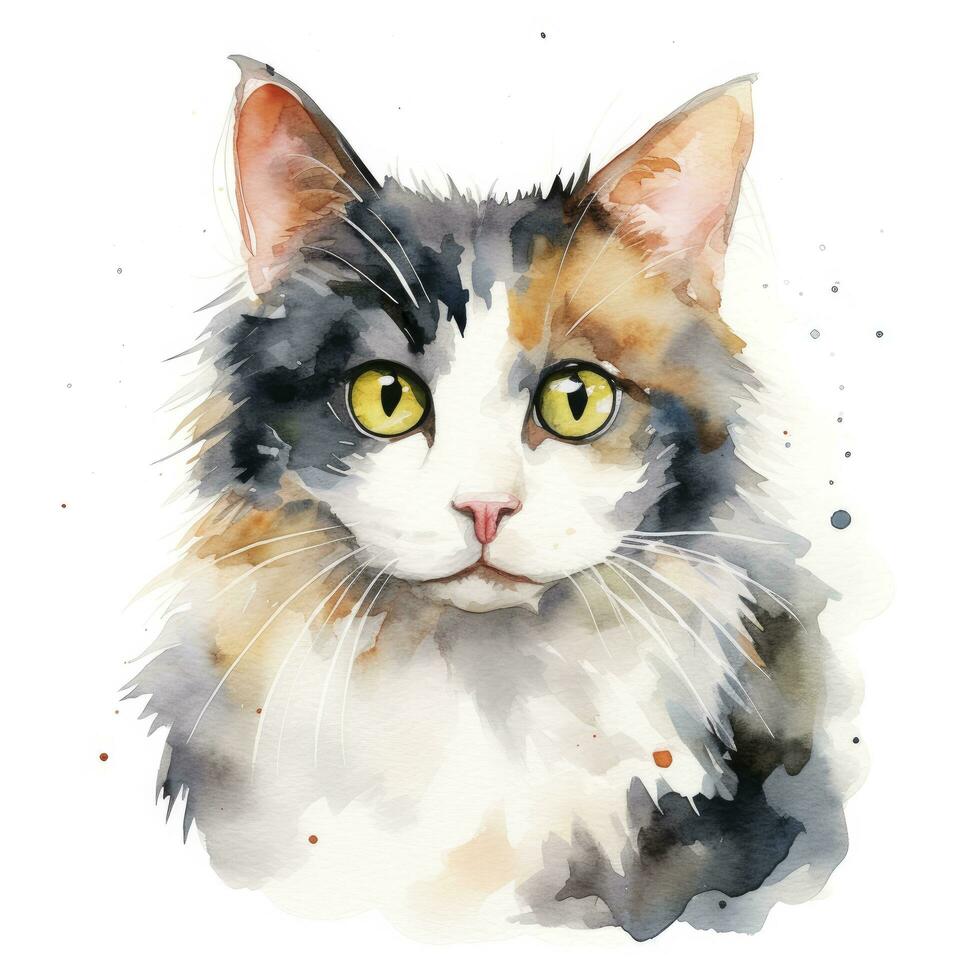 ai generiert Aquarell Katze Clip Kunst auf Weiß Hintergrund. ai generiert foto