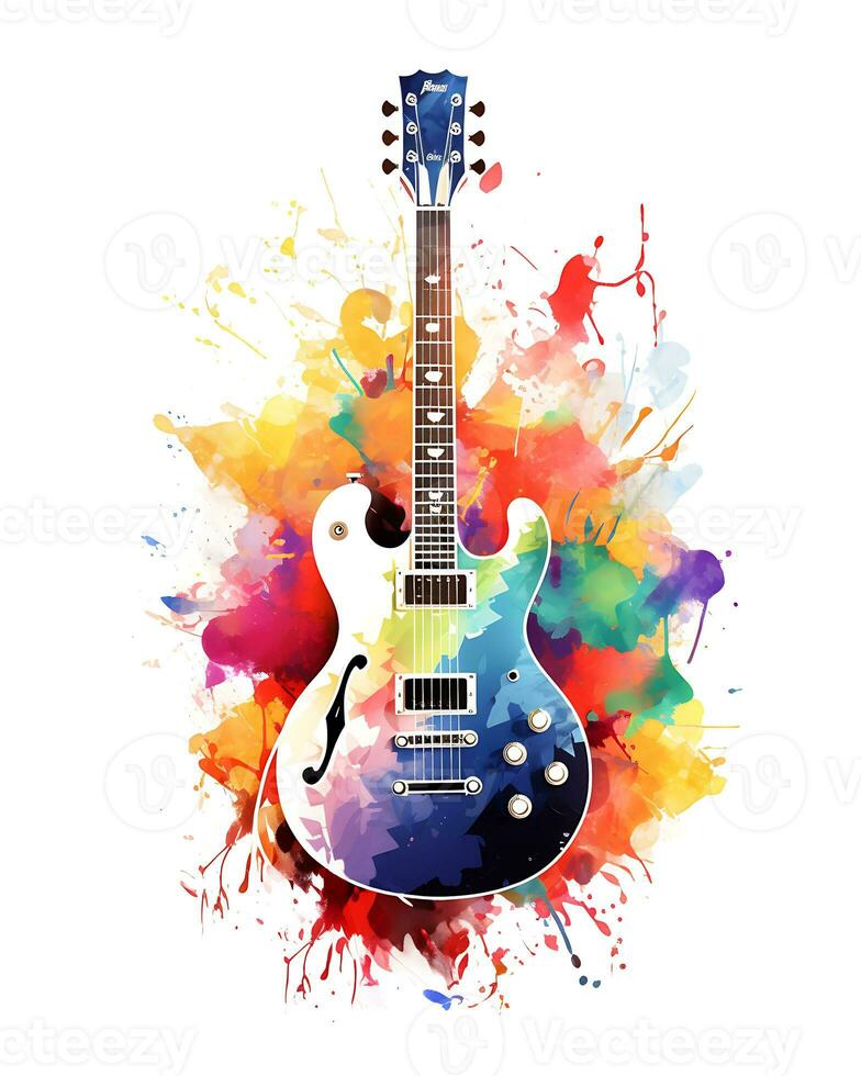 ai generiert Aussicht von ein Aquarell Gitarre Design foto