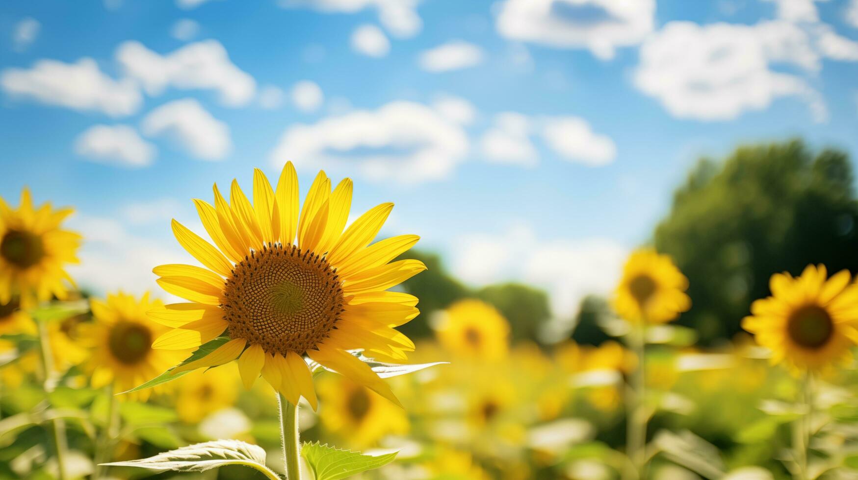 ai generiert ein Sonnenblume ist im ein Feld mit ein Blau Himmel foto