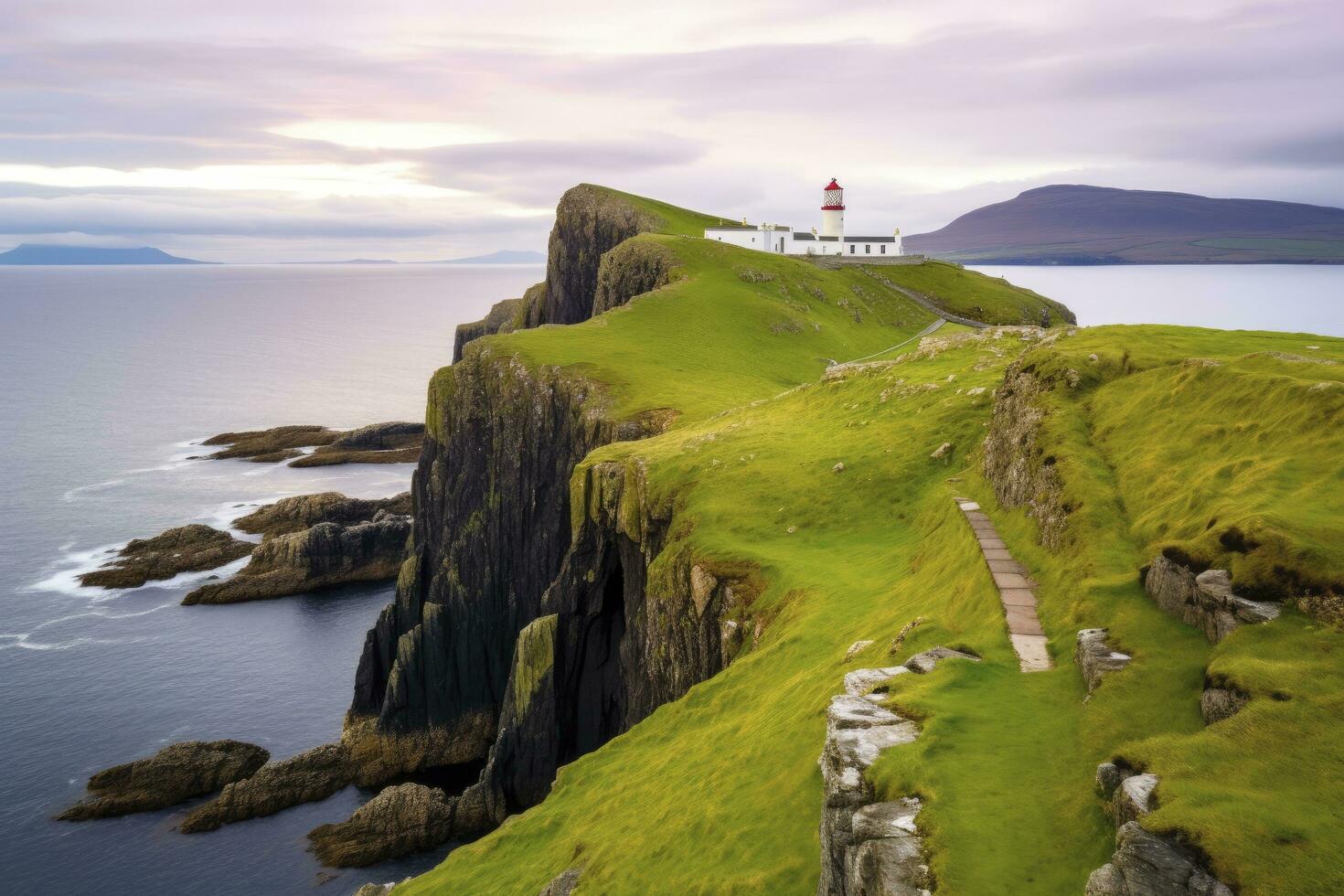 ai generiert Skye Insel Nest Punkt Leuchtturm im Hochland. ai generiert foto