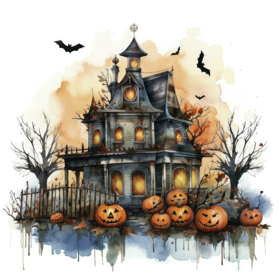 ai generiert Aquarell Halloween Illustration auf Weiß Hintergrund. ai generiert foto