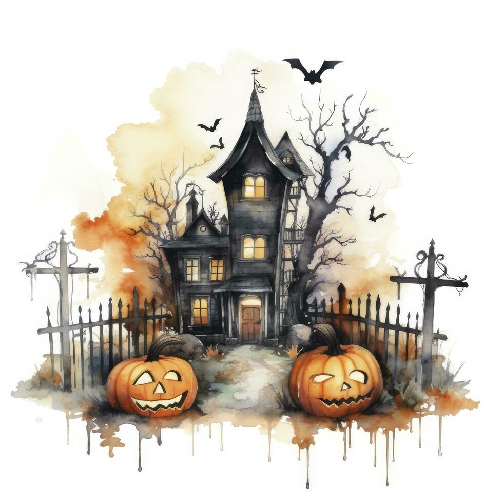 ai generiert Aquarell Halloween Illustration auf Weiß Hintergrund. ai generiert foto