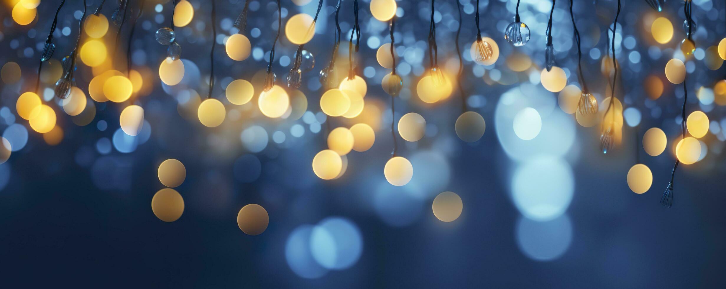 ai generiert Urlaub Erleuchtung und Dekoration Konzept, Weihnachten Girlande Bokeh Beleuchtung Über dunkel Blau Hintergrund. ai generiert foto