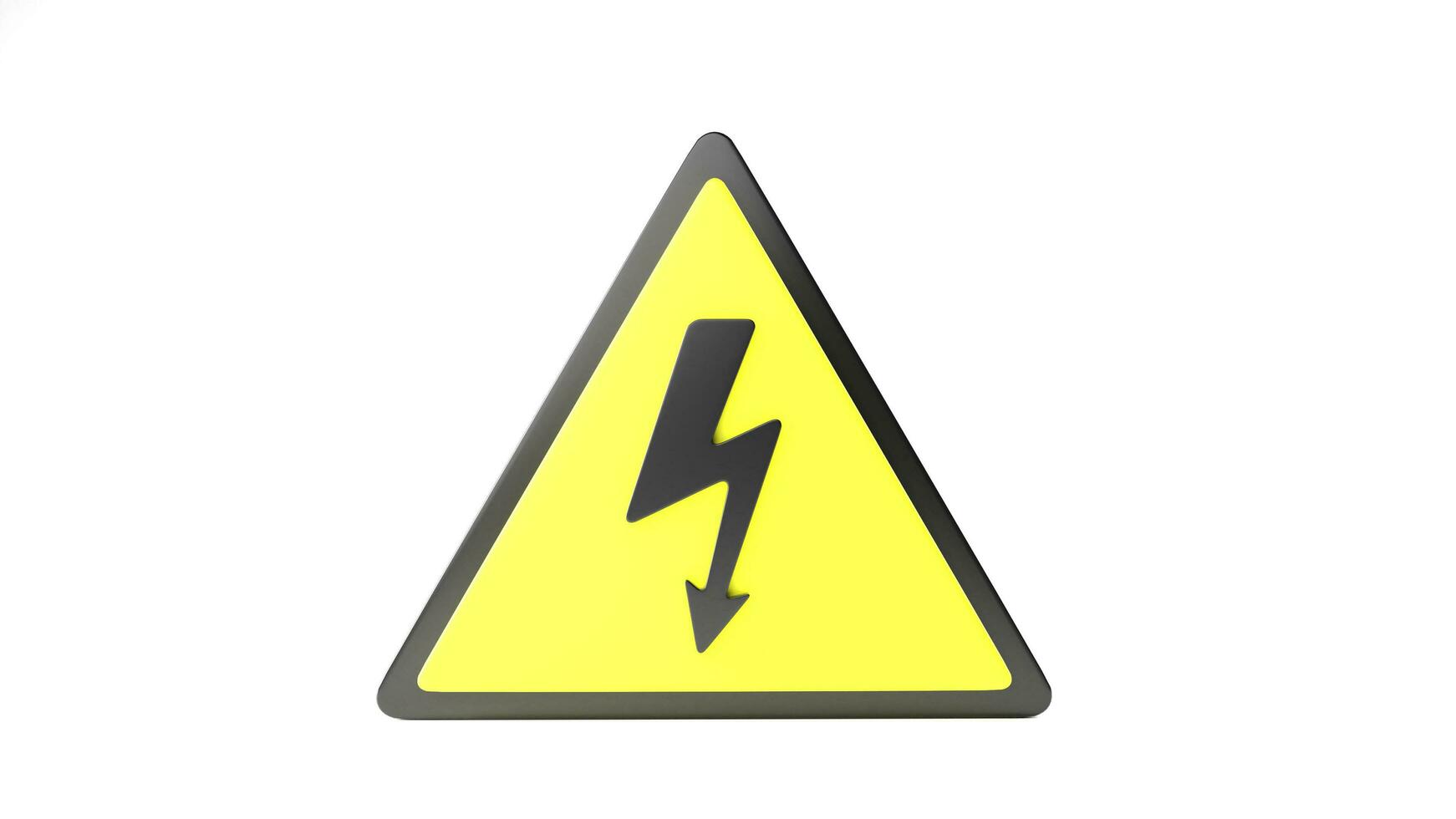 realistisch Gelb schwarz Dreieck Warnung Zeichen Vorsicht Zeichen hoch Stromspannung. Vorderseite Sicht, 3d Wiedergabe, Illustration. foto