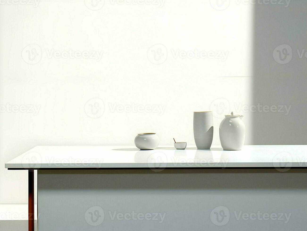 ai generiert ein Tabelle und ein leeren mit Vasen auf ein Weiß Hintergrund. hoch Qualität. ai generativ foto