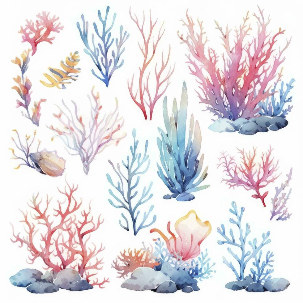 ai generiert unter Wasser Meer Element im Aquarell auf das Weiß Hintergrund. ai generiert foto