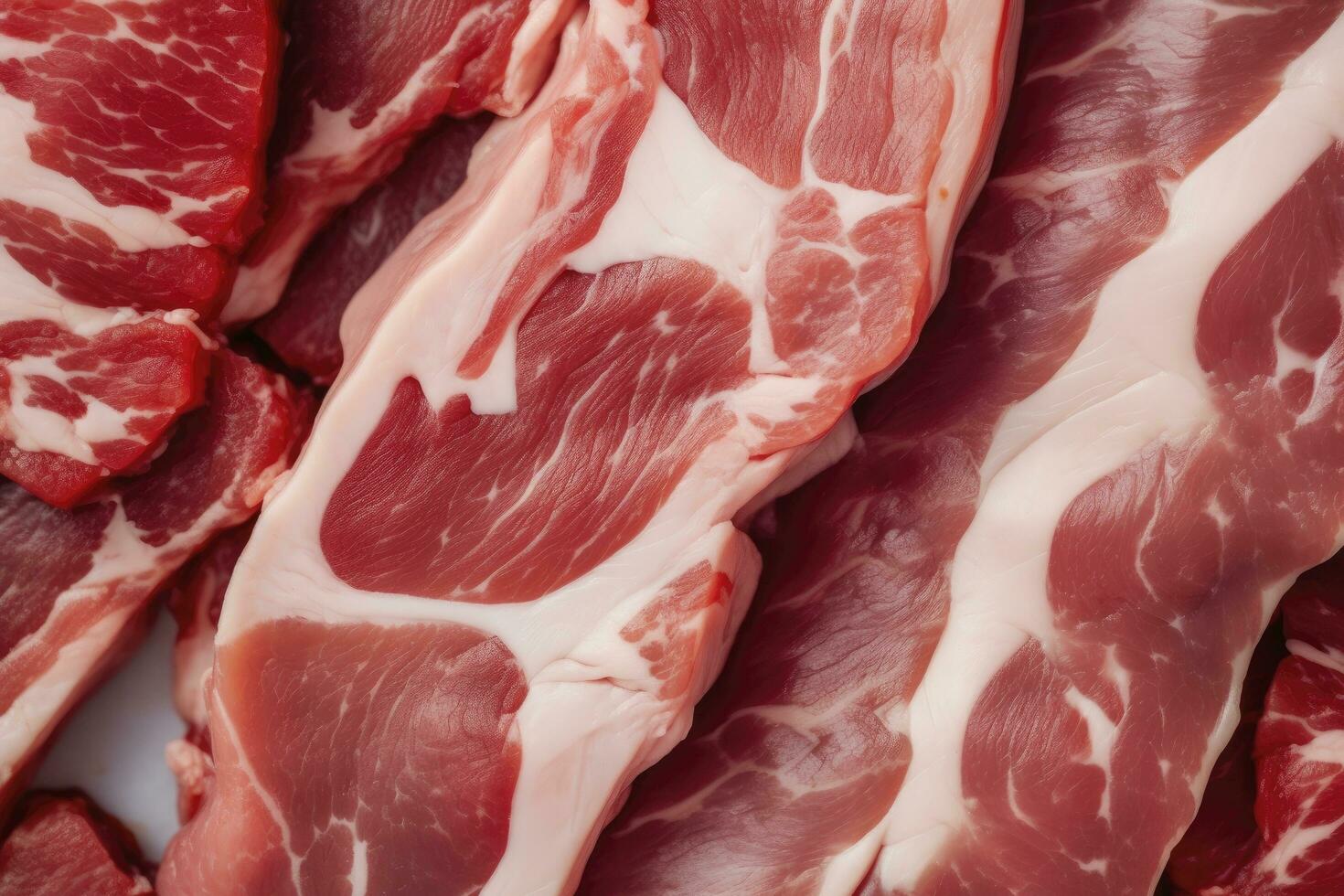 ai generiert Makro Schuss von Schweinefleisch Fleisch. Fleisch texturiert Hintergrund. Rindfleisch Steak ist roh und saftig. ai generiert foto