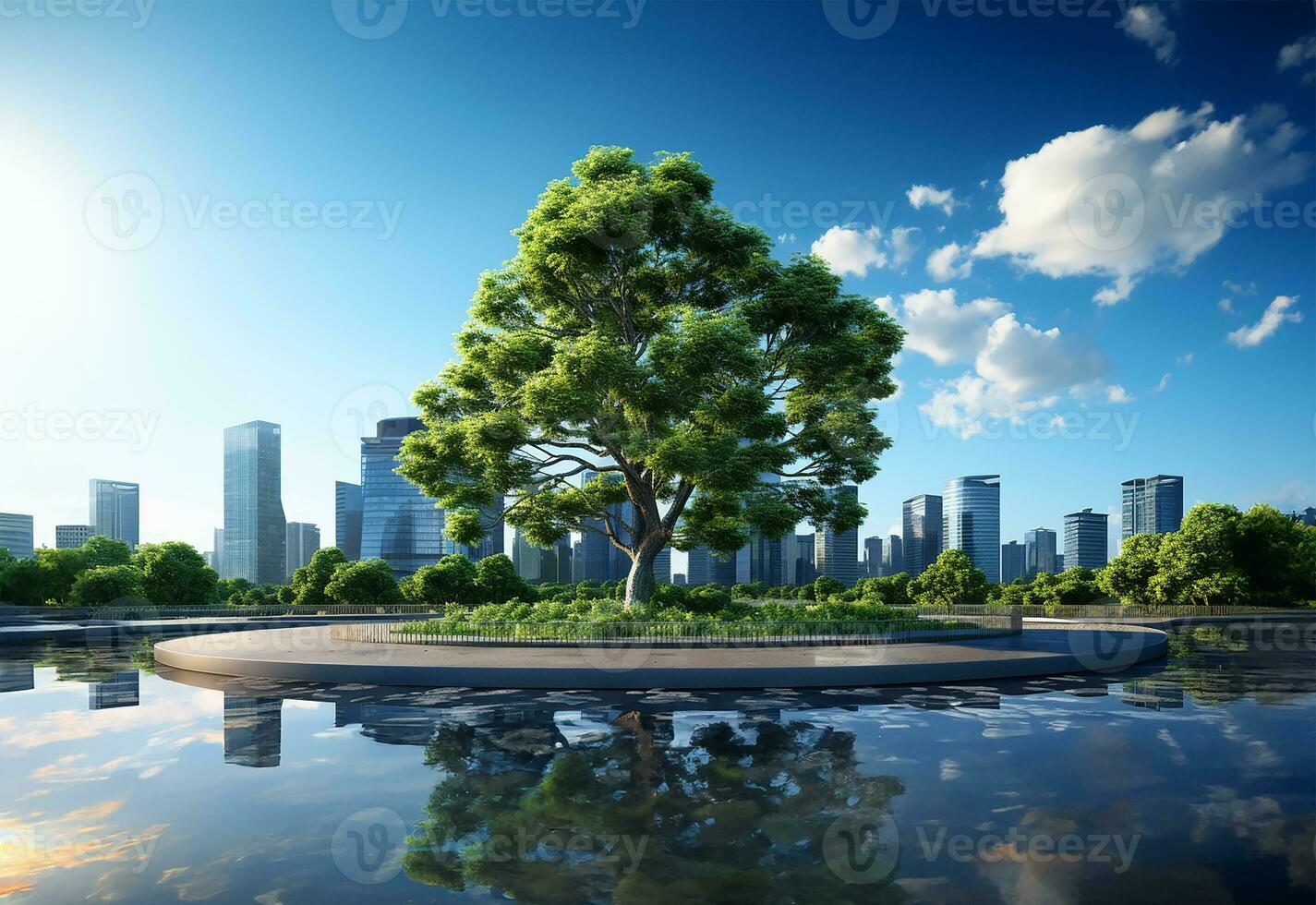 ai generiert modern Wolkenkratzer im ein Stadt Rahmen foto