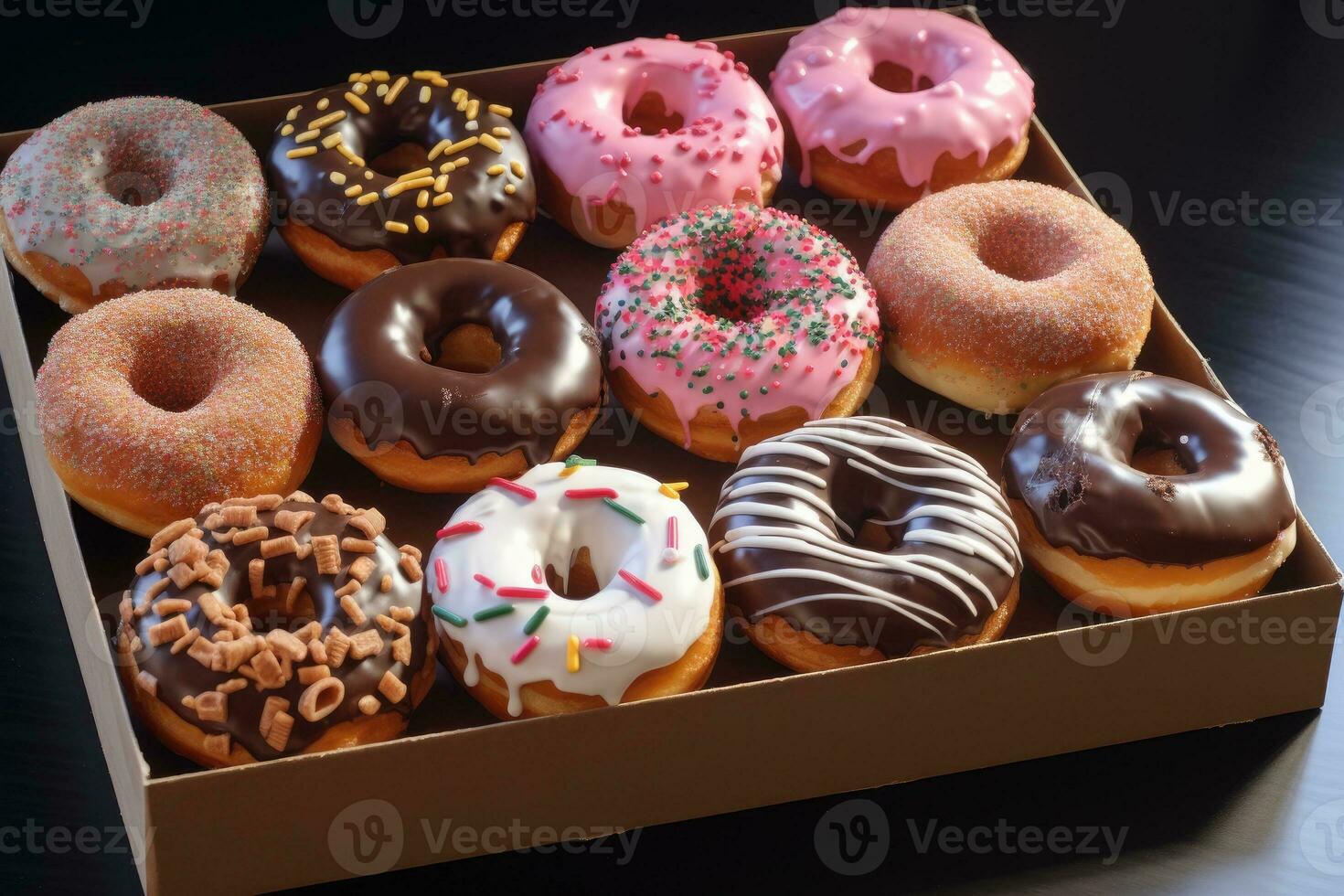 ai generiert Papier Box mit Donuts foto