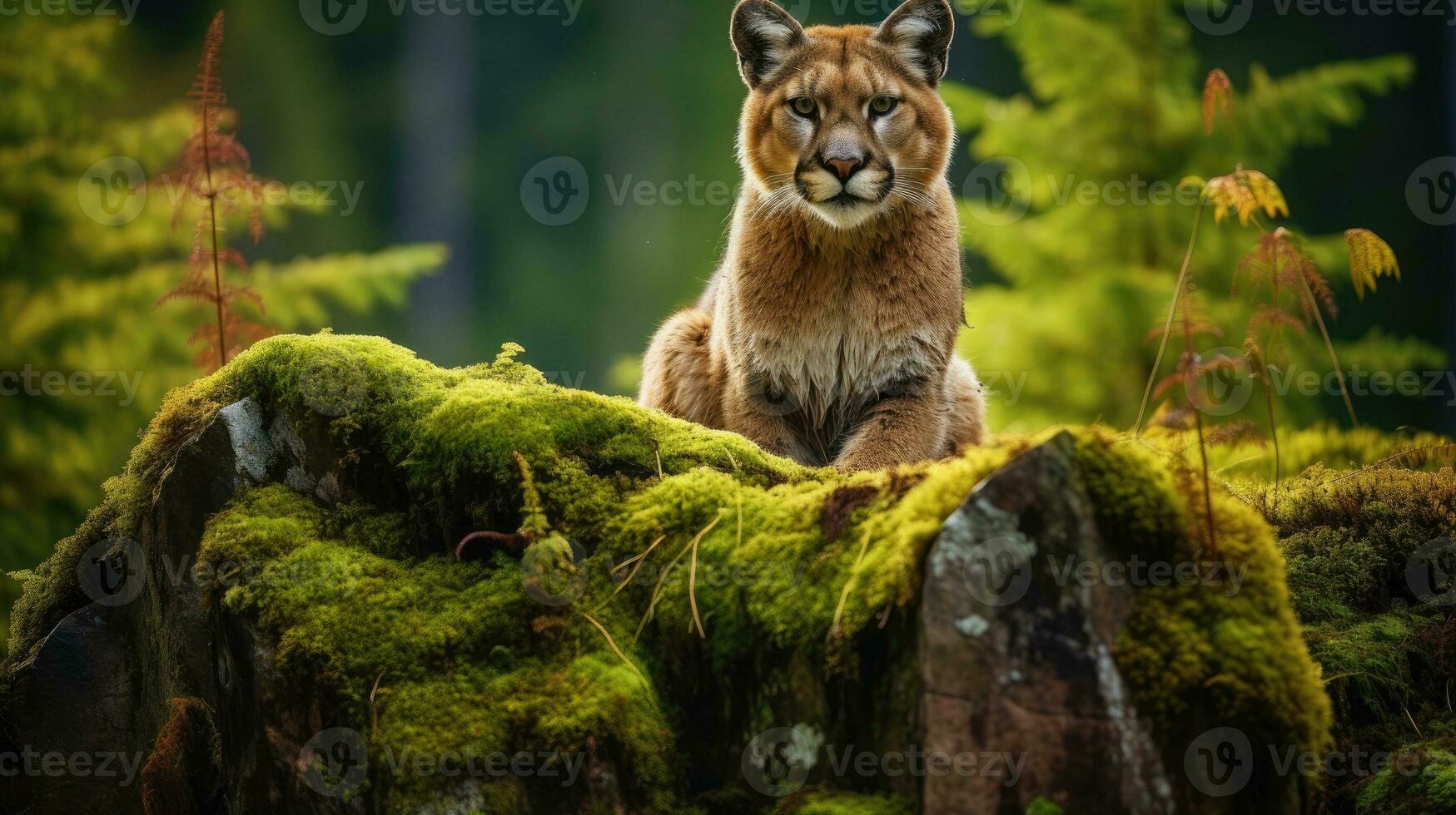 ai generiert Puma im das Grün Wald foto