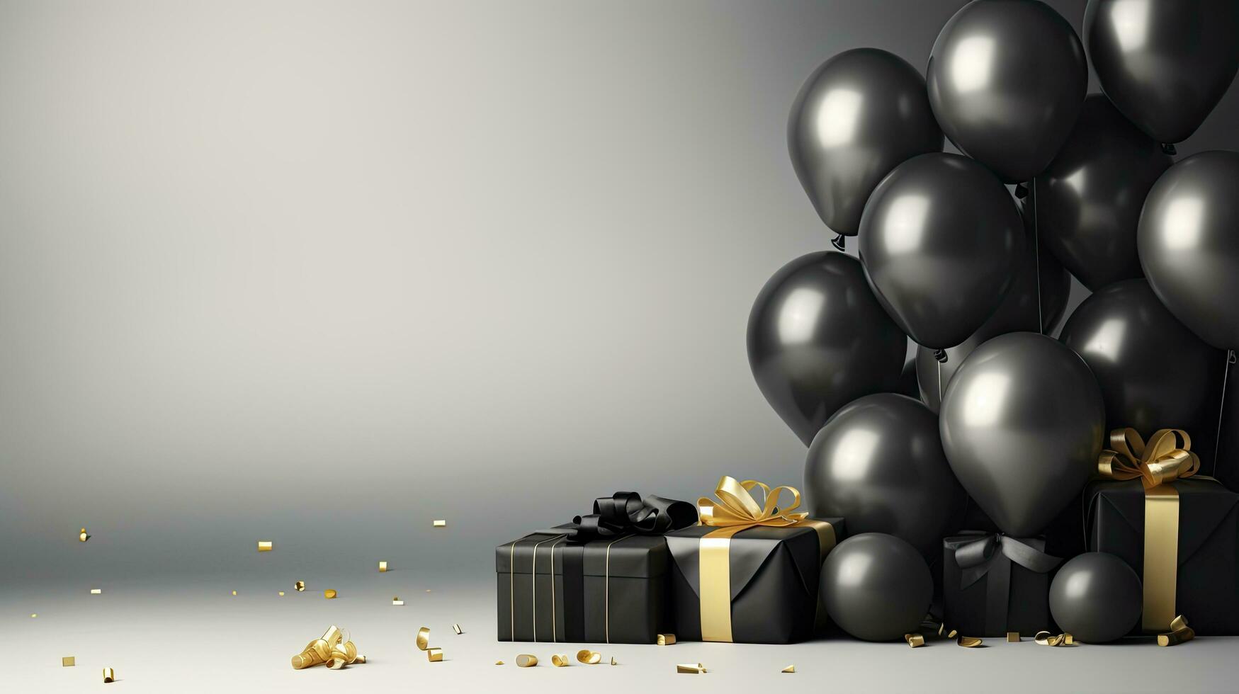 ai generiert schwarz Freitag Verkauf Banner mit Ballon und Geschenk Box Raum zum Text. ai generiert foto