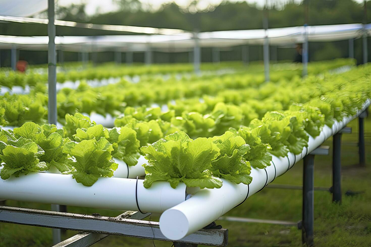 ai generiert hydroponisch Grüner Salat wachsend. ai generiert foto