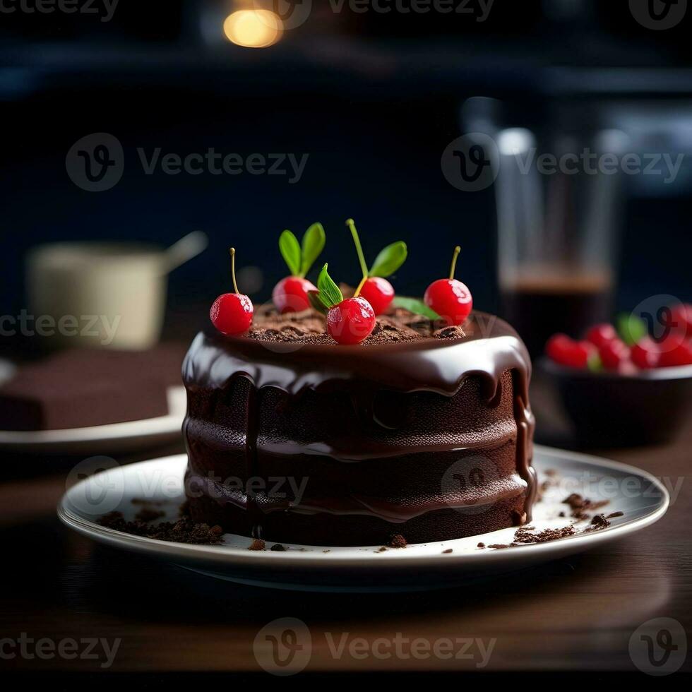 ai generiert Schokolade Kuchen mit Kaffee foto