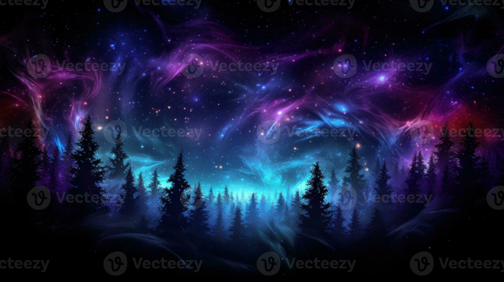 ai generiert ein Nacht Himmel gefüllt mit viele von Sterne und Bäume, ai foto