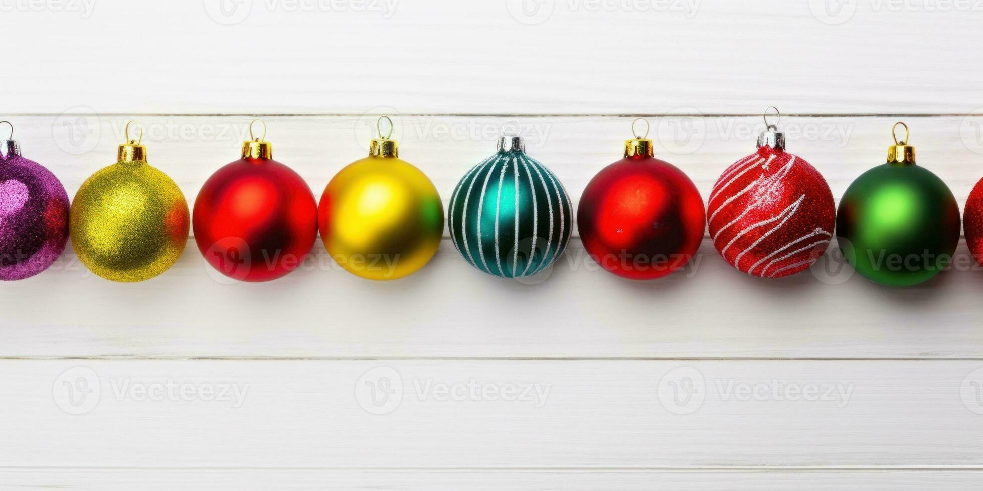 ai generiert ein Reihe von Weihnachten Ornamente hängend auf ein Schnur, ai foto